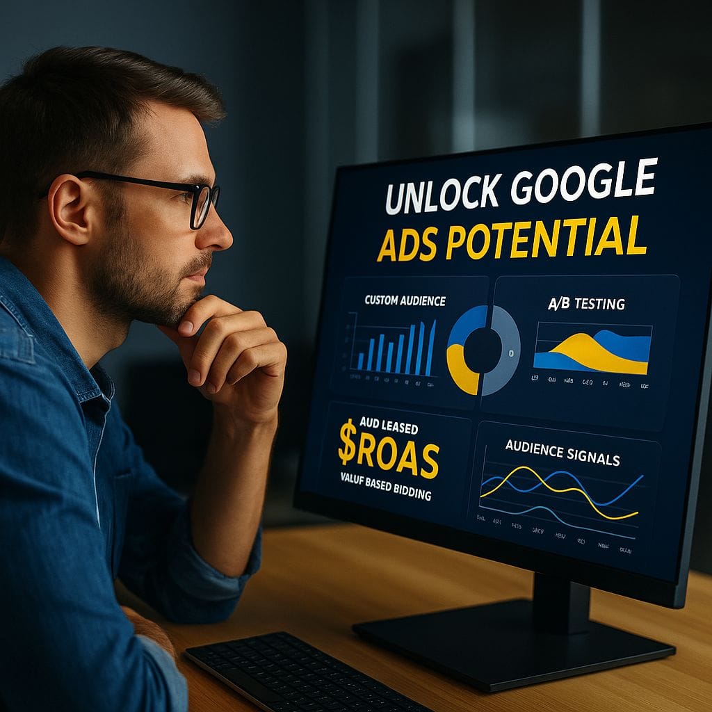 Expert reviewing advanced Google Ads strategy on dashboard, 2025