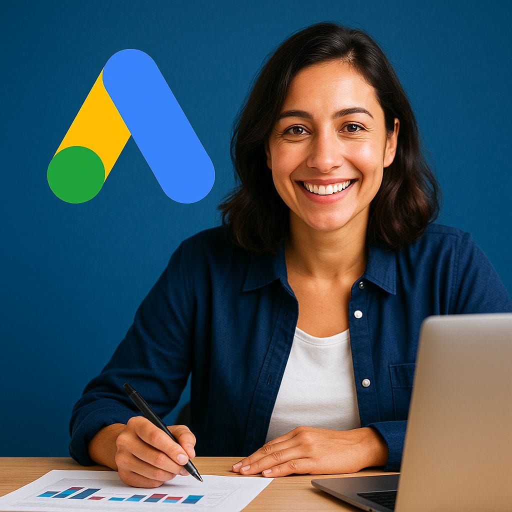 Certified Google Ads expert presenting the best Google Ads strategy for 2025 with a small business owner, roadmap, and AI-powered campaign insights
