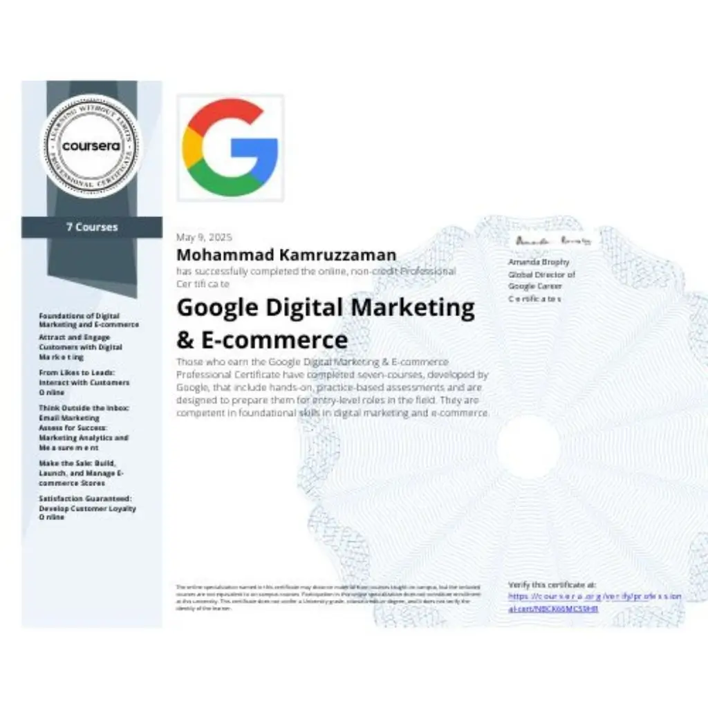 Google Digital marketing and E-commerce Certificate