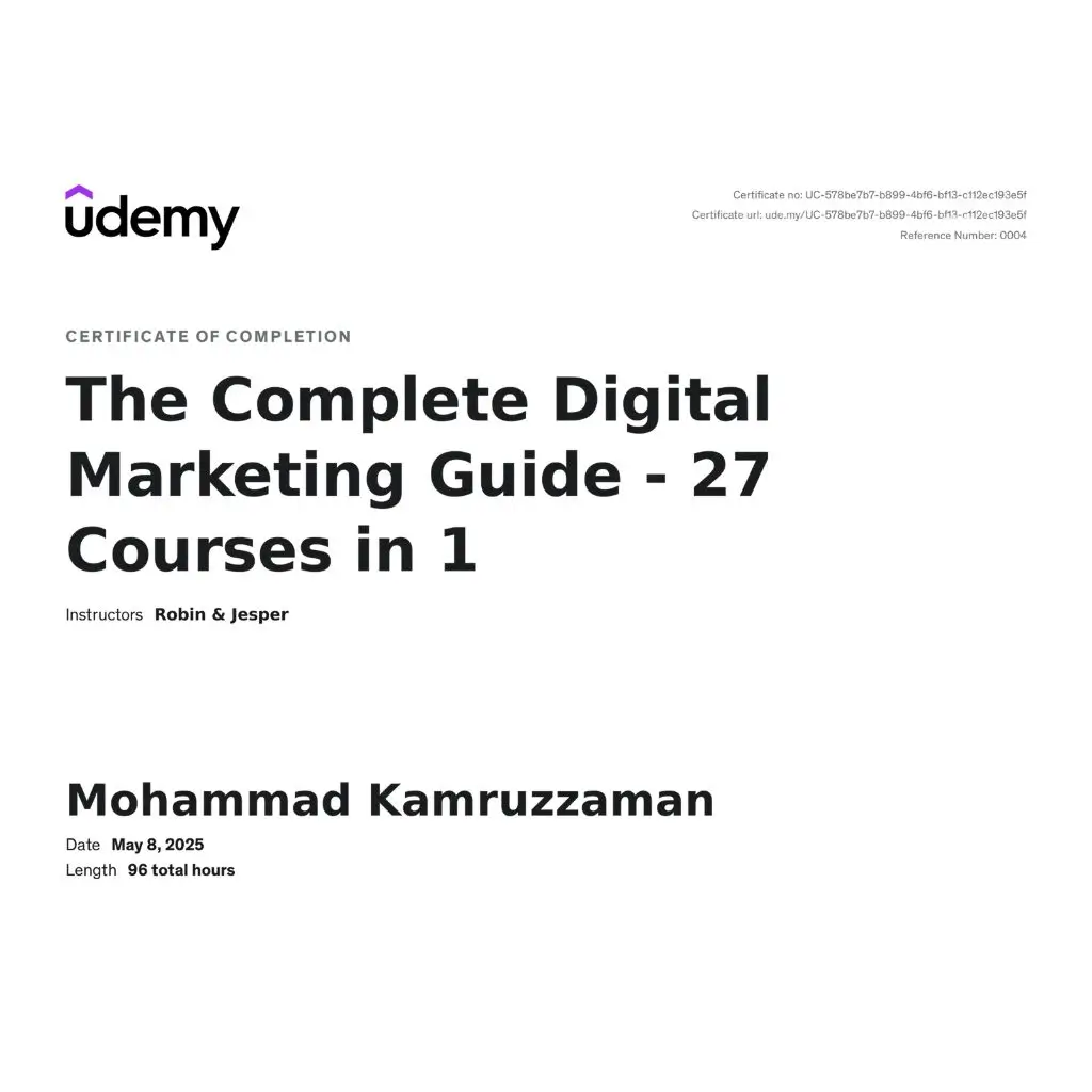 Udemy Digital Marketing Certificate